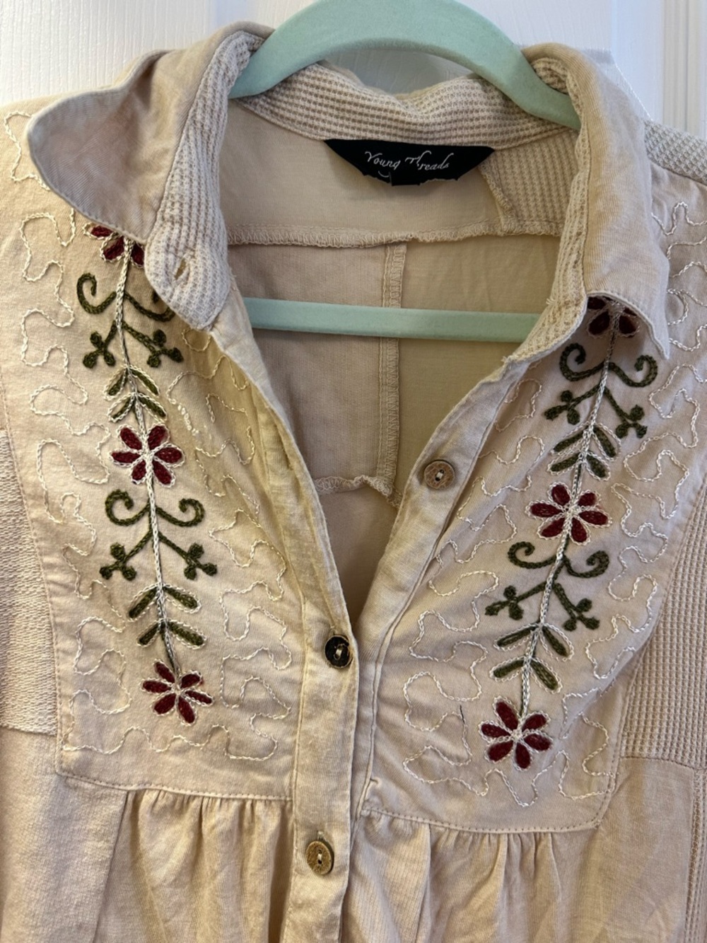 Ivory Embroidered Button-Front Women's Top - Picture 2 of 5